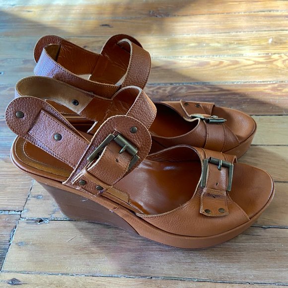 Via Spiga Italian Wedge Leather Sandal Heels - Picture 2 of 15